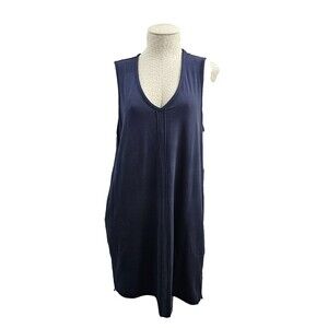 ATM M Pima Cotton Jersey‎ Knit V-Neck Tank Shift Dress Pockets Black Stretch EUC